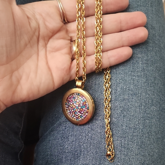 Carlo Biagi Necklace with Swarovski Crystal Coin And Gold Tone Chain - Picture 3 of 8